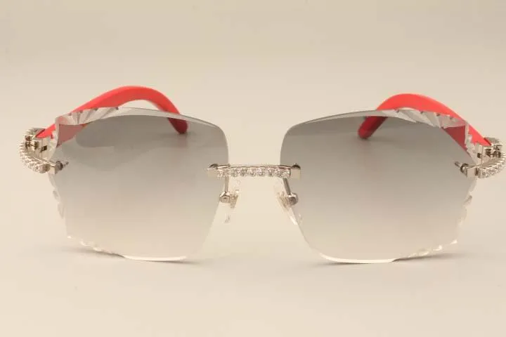 2019 Новые заводские прямые роскошные солнцезащитные очки для роскошных бриллиантов 3524014 Натуральные красные деревянные солнцезащитные очки гравировка