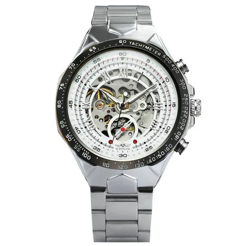 Gagnant officiel décontracté hommes montres haut automatique mécanique montre hommes squelette cadran acier bande Hip Hop montre-bracelet 299a