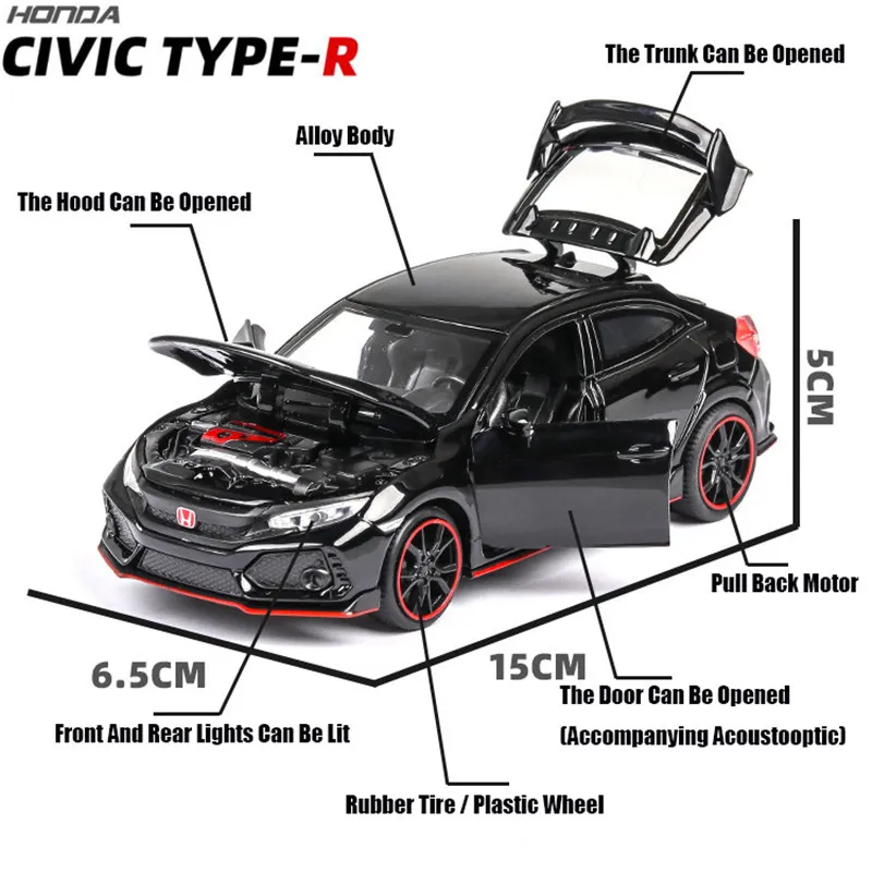 1:32 Honda Civic Tip-R Diecasts Oyuncak Araçlar Metal Araba Modeli Ses Işık Koleksiyonu Araba Oyuncaklar Çocuklar Için Noel Hediyesi T191218