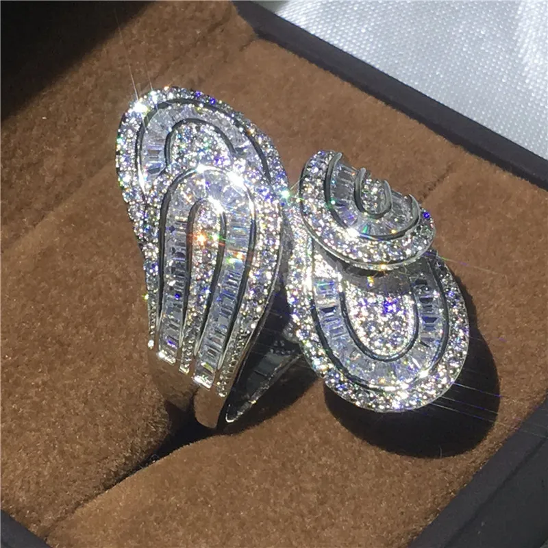 choucong Anello unico con grande fiore con diamanti Cz in argento sterling 925 Anelli con fascia di fidanzamento donna uomo Gioielli con dita288Z