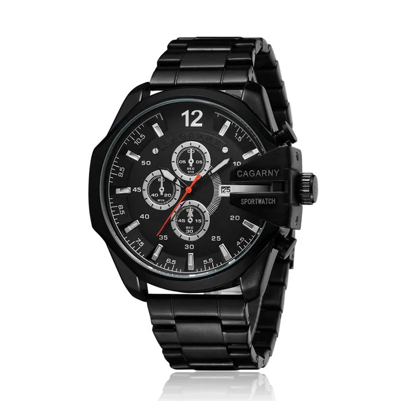 Cagarny – montre analogique à Quartz pour hommes, montre-bracelet de Sport, étanche, noire, en acier inoxydable, horloge Relogio Masculin268U