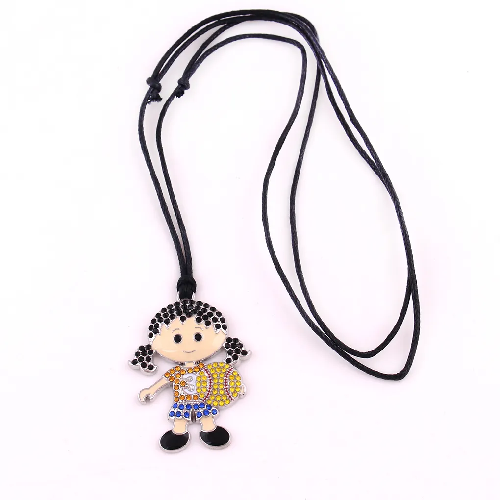 Huilin whole black wax rope necklaces and cute softball girl with jewelry necklace with multicolor crystle jewerly pendant for247O