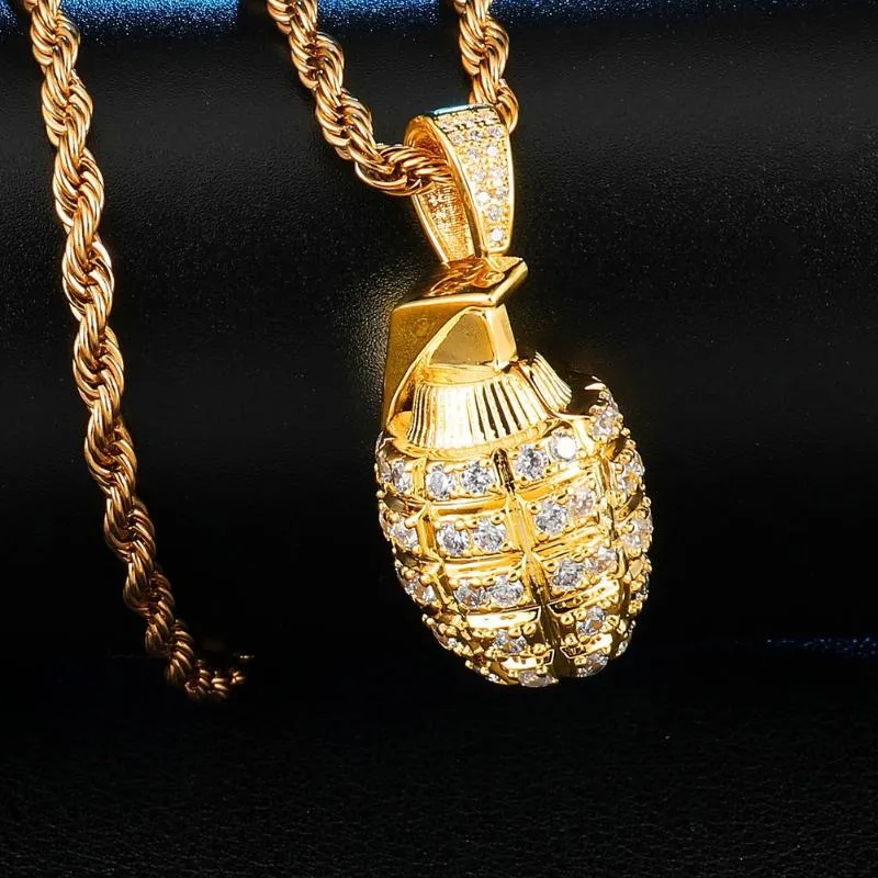 Aus Kubikzirkon Granat Anhänger Halskette Männer mit Seilkette Hip Hop Gold Farbe Charme Geschenkkette Schmuck Frauen Frauen275z