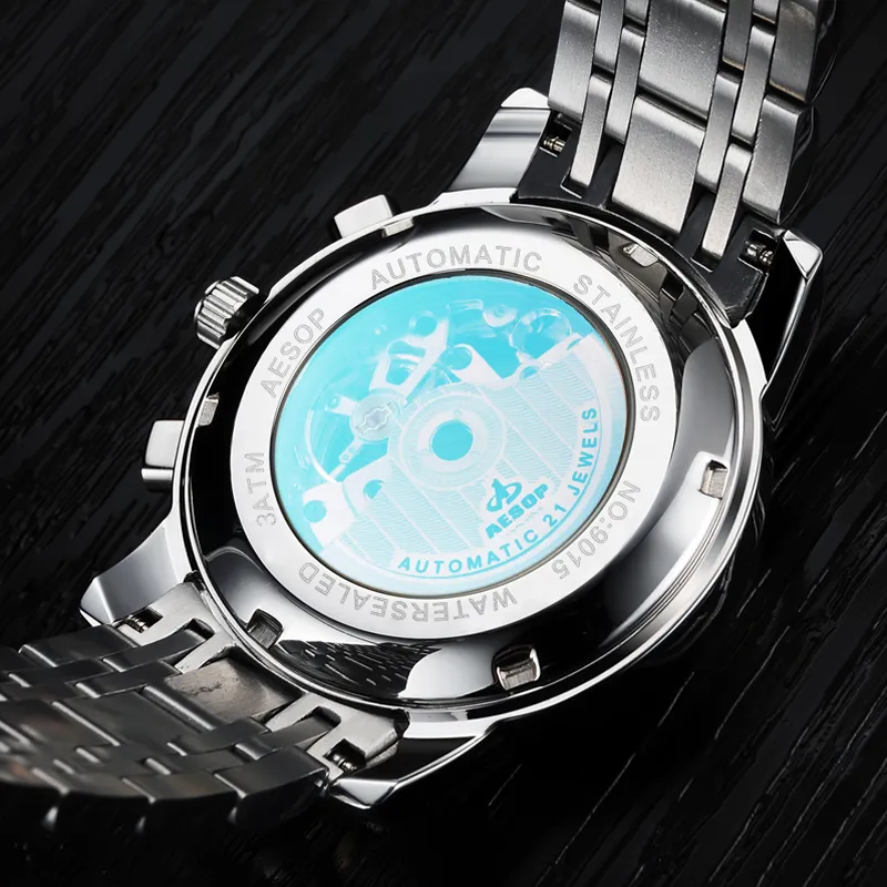 Aesop Automatyczne zegarek Zegarek zegarków Top Marka Luksusowa męska zegar Full Stal Hours Automatyczne zegarki mechaniczne Relogio Masculino152e