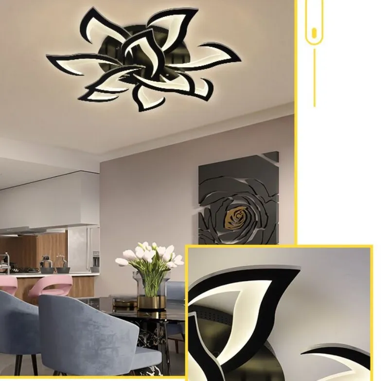 Nuova lampada da soffitto a forma di petalo a LED in ferro acrilico soggiorno studio camera da letto cucina plafoniere uso domestico illuminazione moderna a LED nero MYY308h