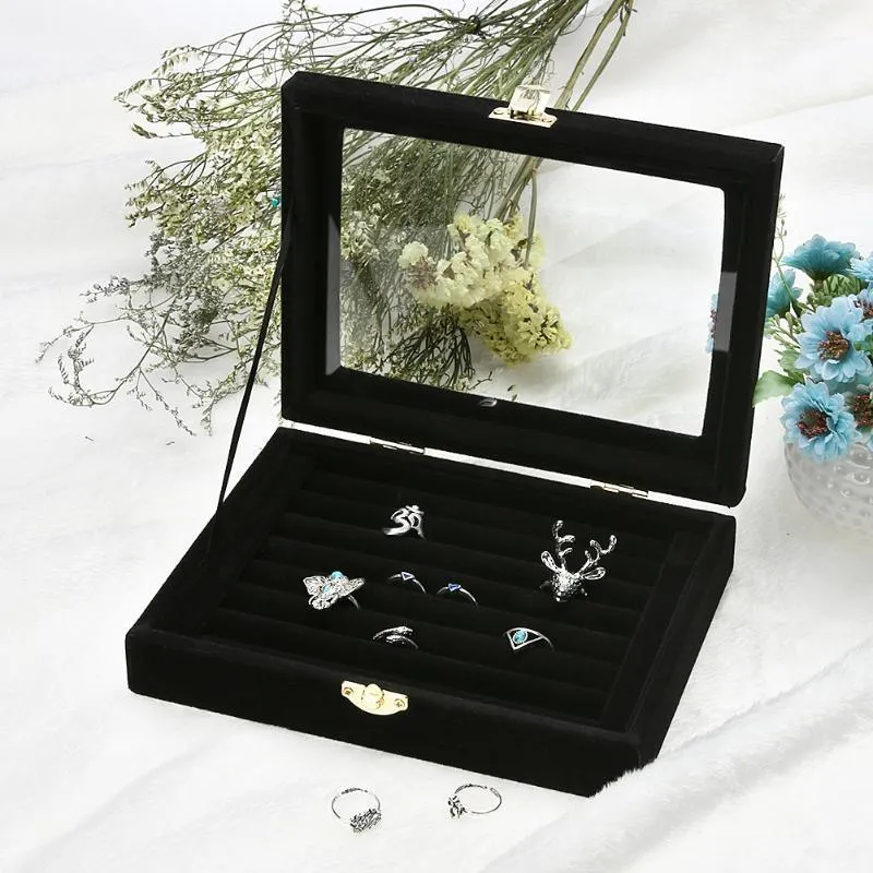 Jocestyle New Velvet Jewelry Jewelry Box Jewelry OrganizerディスプレイストレージガラスカバーホルダーラックリングイヤリングC19021601249V