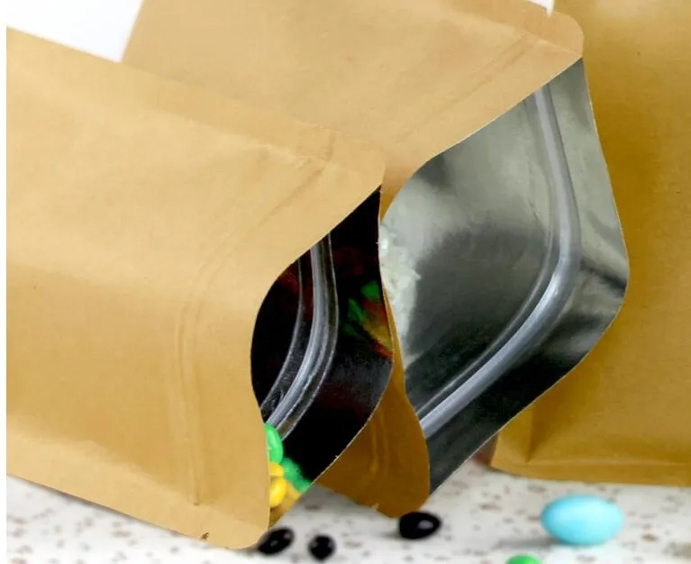 küçük kraft kağıt torba iç alüminyum folyo torbası yeniden kullanılabilir düz ambalaj fermuar torbası264j