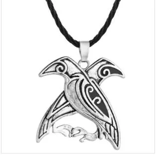 A24 Vintage Noorse Viking Mythologie Sieraden Odin's Ravens Hanger Dubbele Vogel Ketting Valknut Pagan Talisman Jewelry279H