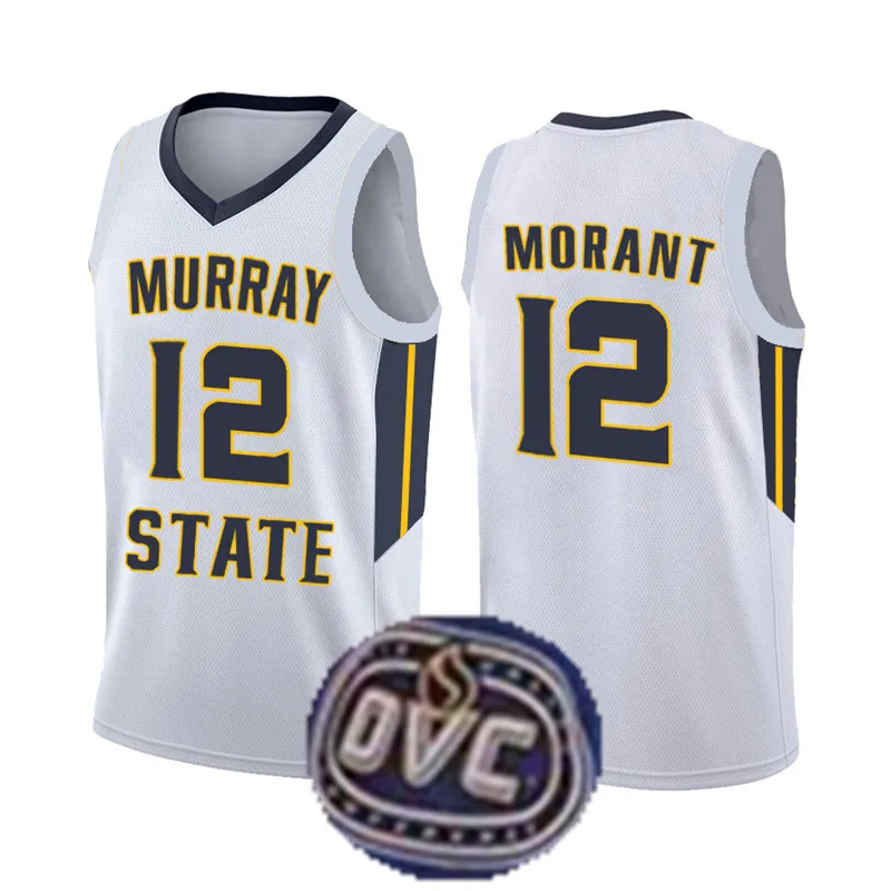 Ja Morant # 12 Murray State College Real forması Erkek Sarı Beyaz Koyu mavi Ja Morant Basketbol Formaları Nakış Logoları