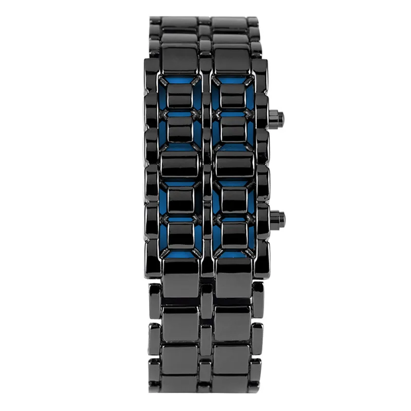 Moda preto prata completo metal digital lava relógio de pulso masculino vermelho azul display led relógios masculinos presentes para menino esporte crea305l