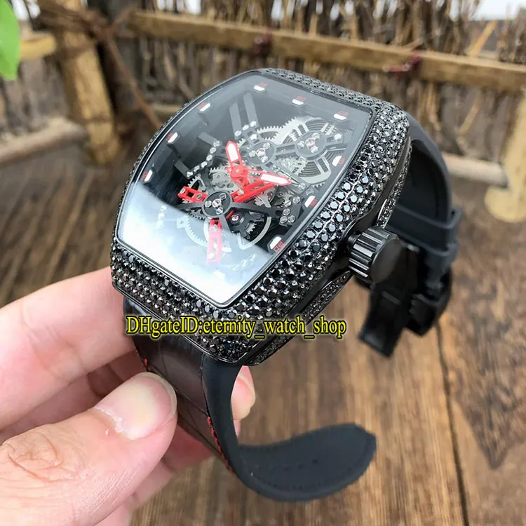 New MEN'S COLLECTION Vanguard V 45 T GR CS SQT BR NR Skeleton Dial Japan Miyota Automatic Mens Watch Iced Out Diamonds Case Sport Watches