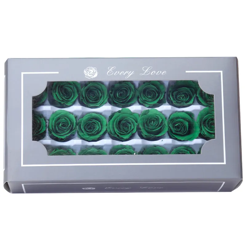 2-3CM 21 pièces Grade A boîte-cadeau de fleur de rose préservée têtes de rose éternelles pour la décoration de la maison de fête de mariage cadeau de fleur de rose Favor303H