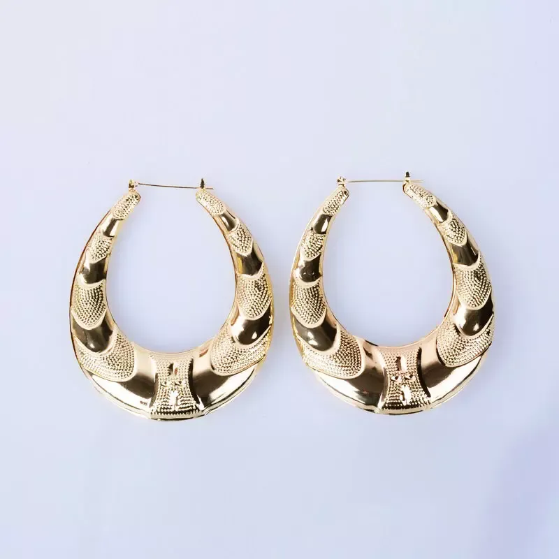 Vente en gros - Boucles d'oreilles créoles en bambou grand cercle en métal doré pour femmes bijoux mode hip hop exagérer