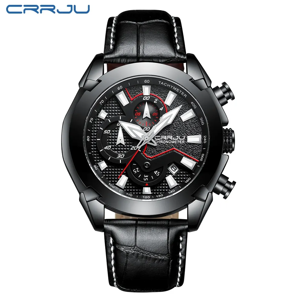 crrju men kronograph quartz watch men men luxury date luminous Wathproof Watches Leather Strap Dress Wristswatch Erkek Kol SA227L