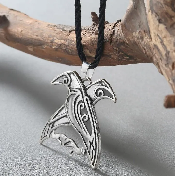 A24 Vintage Norse Viking Mythology Jewelry Odin's Ravens Pendant Double Bird Necklace Valknut Pagan Talisman Jewelry283P