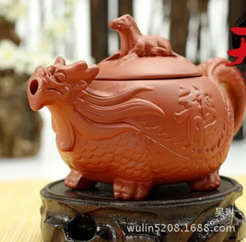 Чайник 340 мл, чайный сервиз, чайник кунг-фу, китайский дракон и лошадь, фиолетовый глиняный горшок, черный и красный чайный сервиз303u