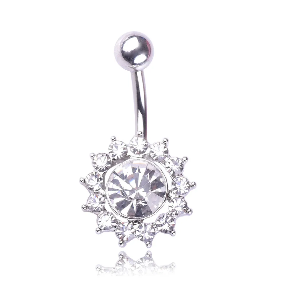 Sexy Wasit danse du ventre cristal corps bijoux en acier inoxydable strass nombril cloche bouton Piercing balancent anneaux pour femmes étoile soleil fleur