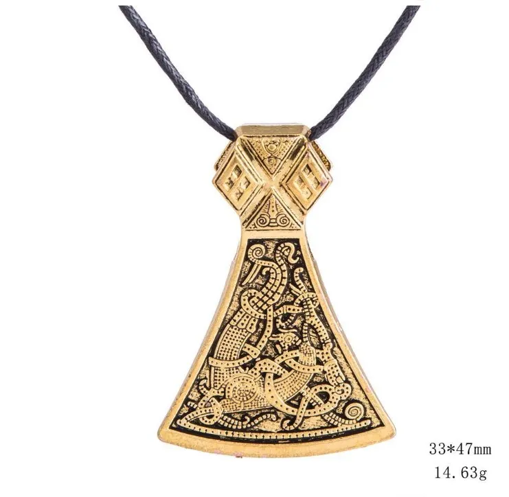 JF084 Viking Axe Necklace Norse Engraved Special Symbol Pattern viking Amulet Pendant Vintage Necklaces Women Jewelry286n