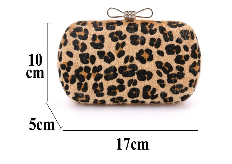 Borsa da sera da donna in crine di cavallo con stampa leopardata da sera Diomands Bow Clutch Hand Bags