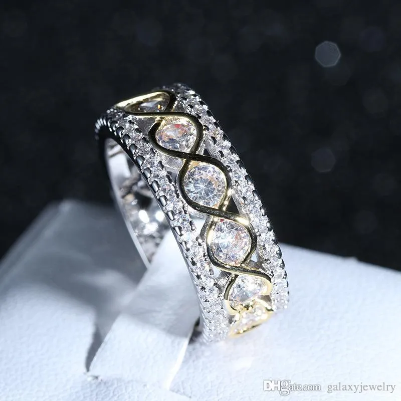 YHAMNI 100% reale solido 925 anelli d'argento le donne piccolo CZ Surround moda zircone dorato gioielli anelli di nozze intero RA0148278J