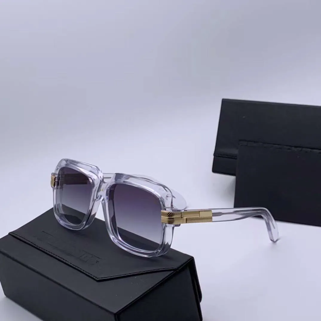 607 Óculos de sol vintage de plástico de ouro preto Gradiente cinza Retro Fashion Square Sunglasses Shades com Box269K