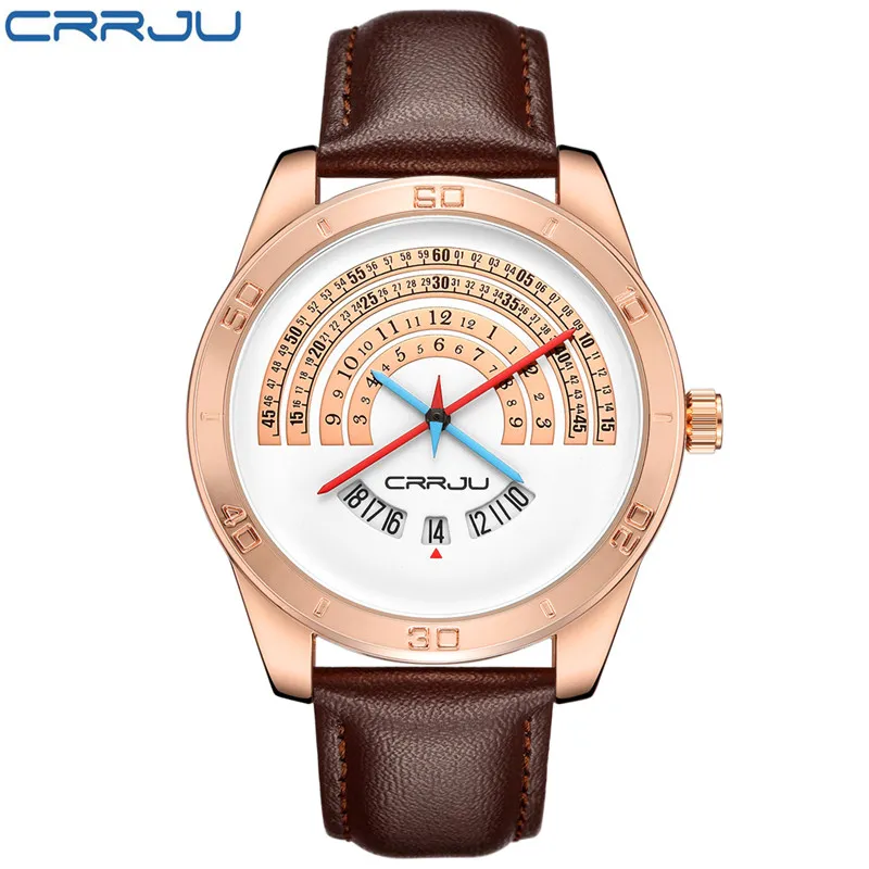 CRRJU Uomo Sport di lusso in pelle Orologi Uomo Divertente Calendario binario Orologio Movimento giapponese Orologio da polso impermeabile erkek kol saati237G