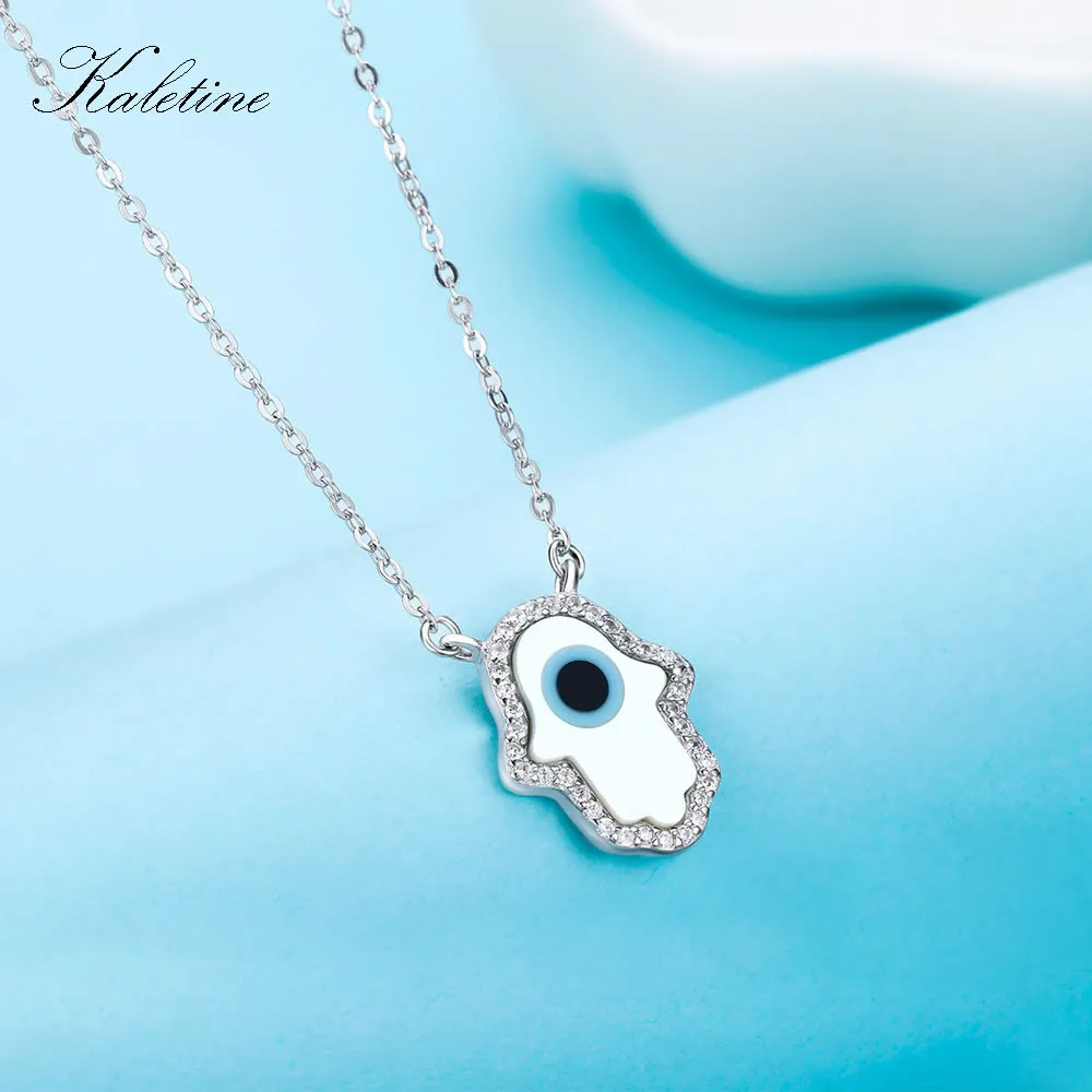 Kaletine Opal Hamsa Fatima Charm Orijinal 925 STERLING Gümüş Kolye Takıları Uzun Zincir Kolye KLTN022 CX200609290Q