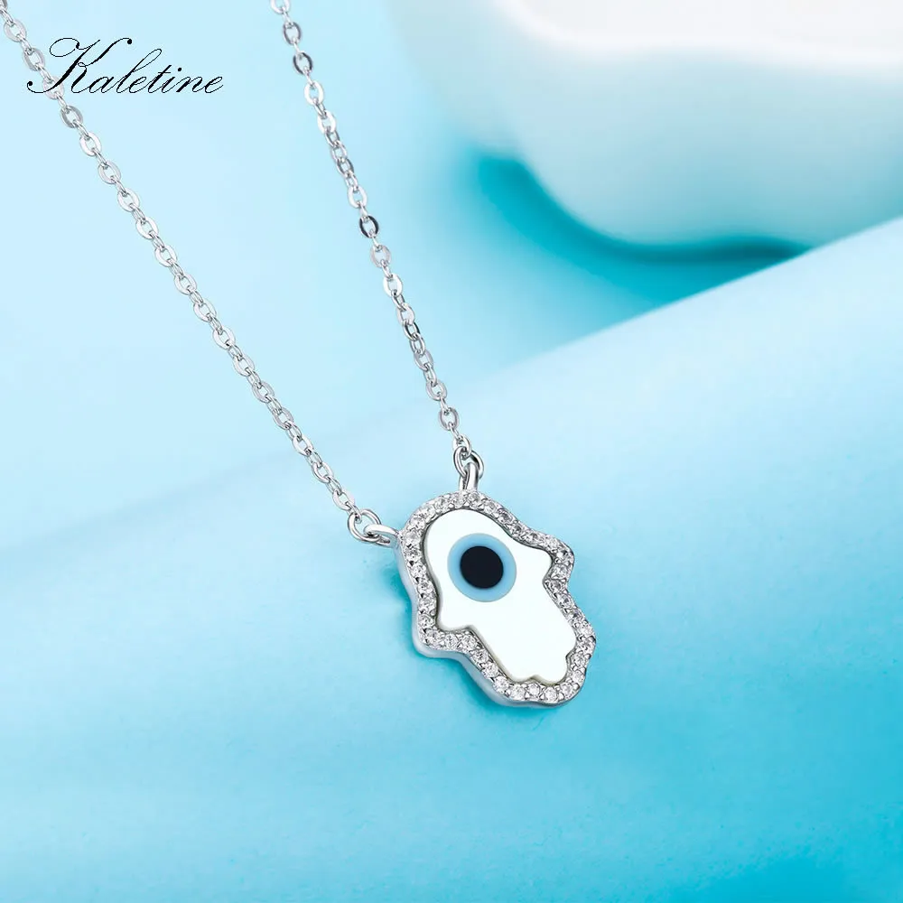 KALETINE Opal Hamsa Hand of Fatima Charm Genuine 925 Sterling Silver Pendant Necklace Jewelry Long Chain Necklace KLTN022 CX200609281L