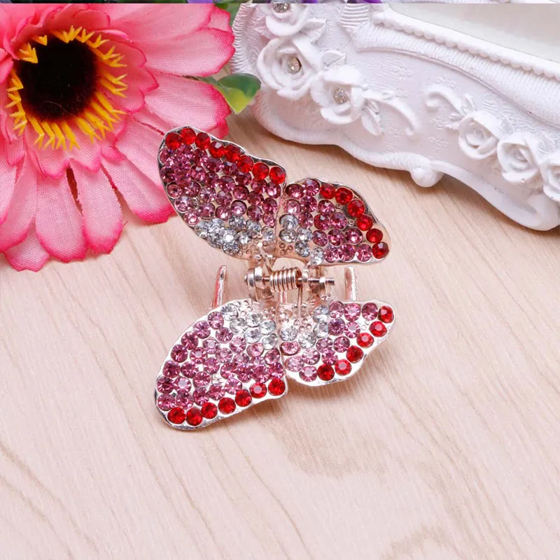 Elegancka dziewczyna Butterfly Claw Crystal Barrettes Rhinestone Hair Clip Clamp Spining Jaw208p