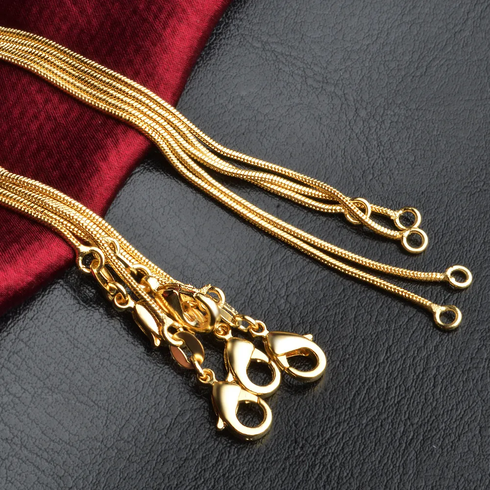 Schlangenketten Halsketten glatte Designs 1mm 18K Gold plattiert Männer Frauen Mode DIY -Schmuckzubehör Geschenk mit Hummerverschluss 16 18240a