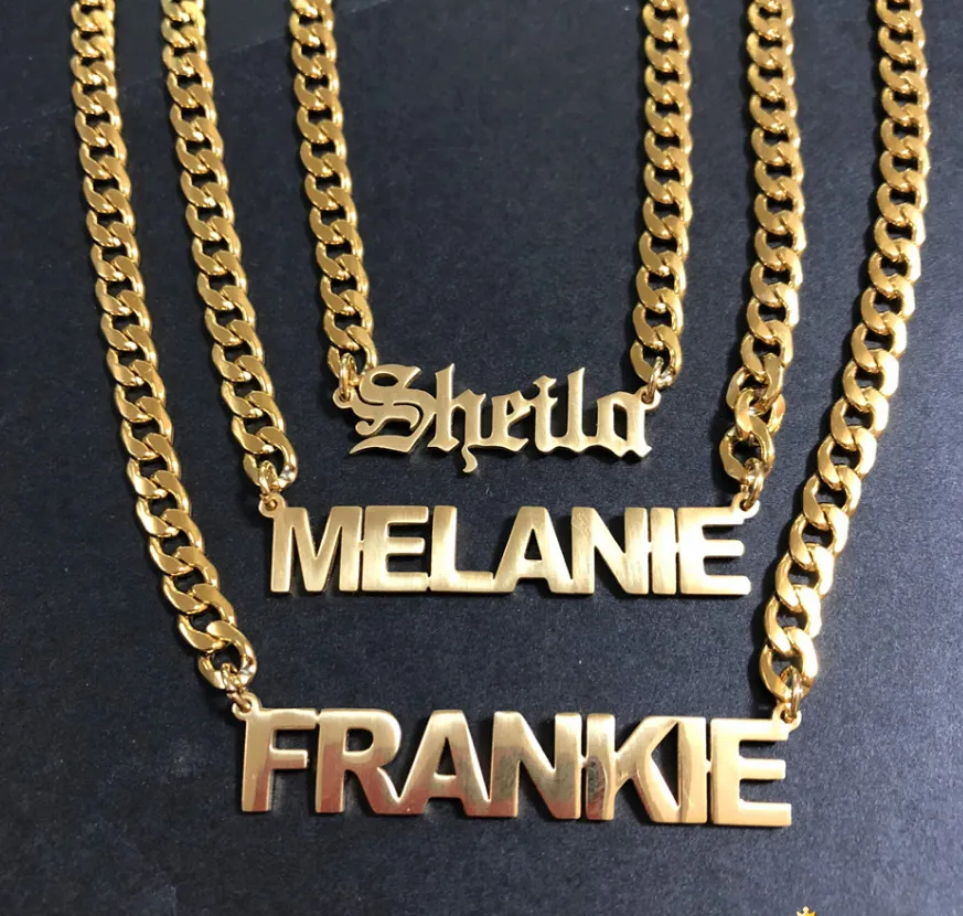 Personalisierte Namensketten für Männer, Frauen, Jungen, personalisierte Namensschild-Halskette mit kubanischer Kette, Hip-Hop-Schmuck, Geschenke, vergoldeter Edelstahl