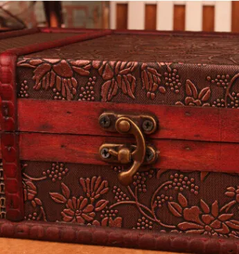 Vintage Metal Lock Wooden Storage Boxes Traditional Chinese Retro Treasure Chest Classic Desktop Jewelry Display Case284A