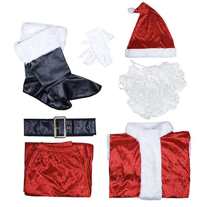 Costume de père noël pour adultes, Costume classique en flanelle, accessoires de Cosplay de noël pour hommes, manteau, pantalon, ceinture de barbe, chapeau, ensemble de noël M XL268e