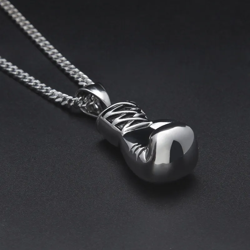 Mens Hip Hop Necklace Jewelry Stainless Steel Boxing Gloves Pendant Necklace With 60cm Gold Cuban Chain243F