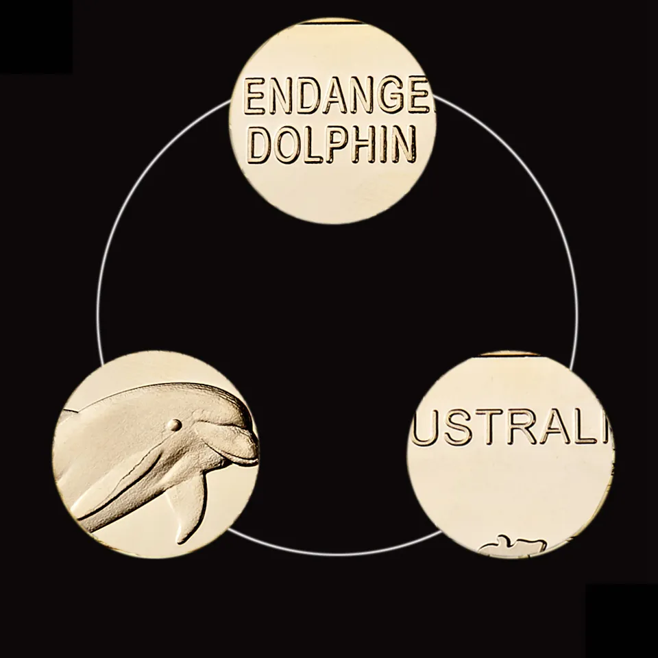 Australia Animal Gold Plated Dolphin Commemorative Coin Craft Rare Endanger 1oz Bullion Bar Souvenir Decor Art Badge7380840