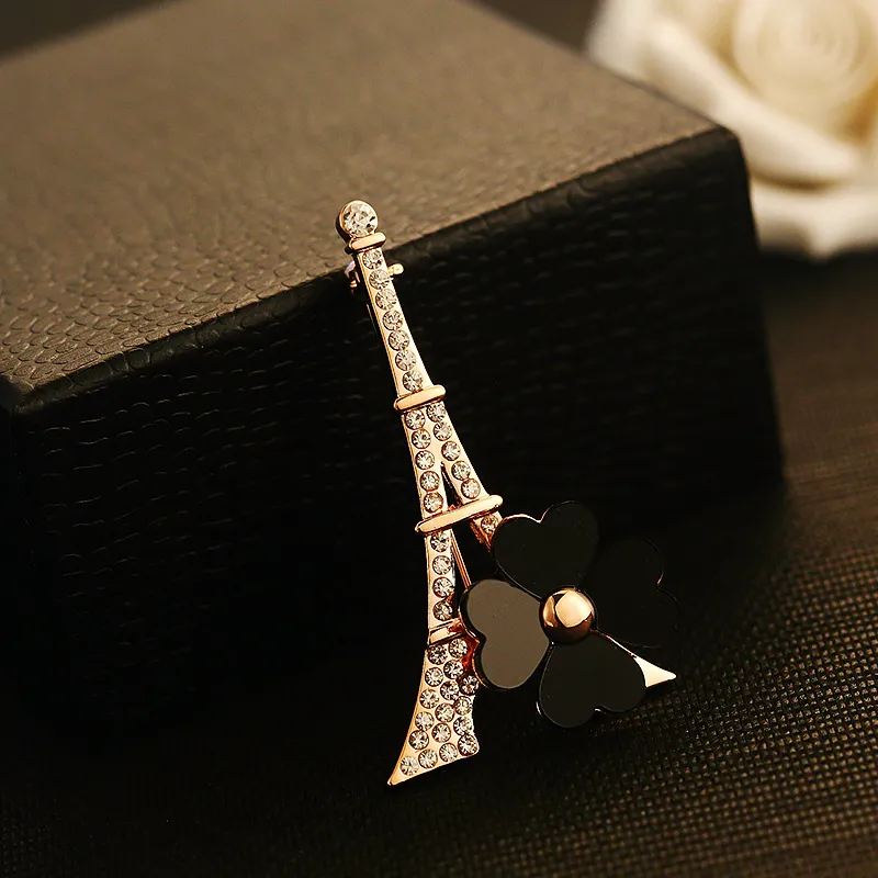 Ny trendig design Paris Tower Flower Brosch Fashion Women Exquisite 18k Gold Plated Brosch Casual Party Gift Brosch Jewelry254R