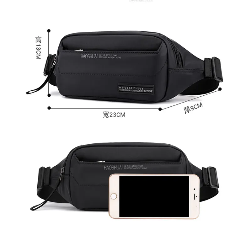 Décontracté extérieur fanny pack de taille masculine sac noir noir nylon pack hommes sac de poitrine de poitrine de téléphone banana hip 2020 printemps new244e