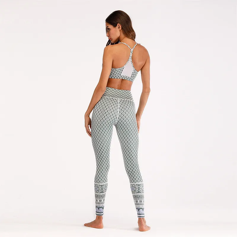 Tuta sportiva stampata floreale Palestra Abbigliamento fitness Tuta da donna Sexy Set da corsa yoga 2019 Reggiseno sportivo Leggings Collant Set sportivo1222214