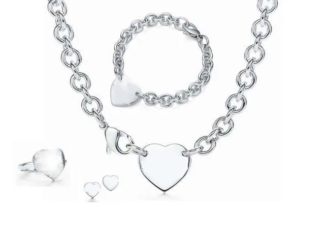 2019 nieuwe mode zilveren dikke ketting met zilveren hart plaat Hanger Kettingen en armband hoge kwaliteit Vrouwen Kettingen armband s208c