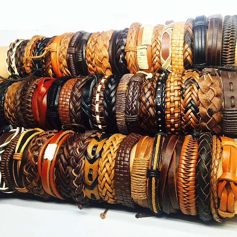 Ensemble de 30 bracelets en cuir faits à la main, bracelets de manchette de mode authentiques pour hommes et femmes, bijoux, mélange de styles, tout nouveau, Resiza241g