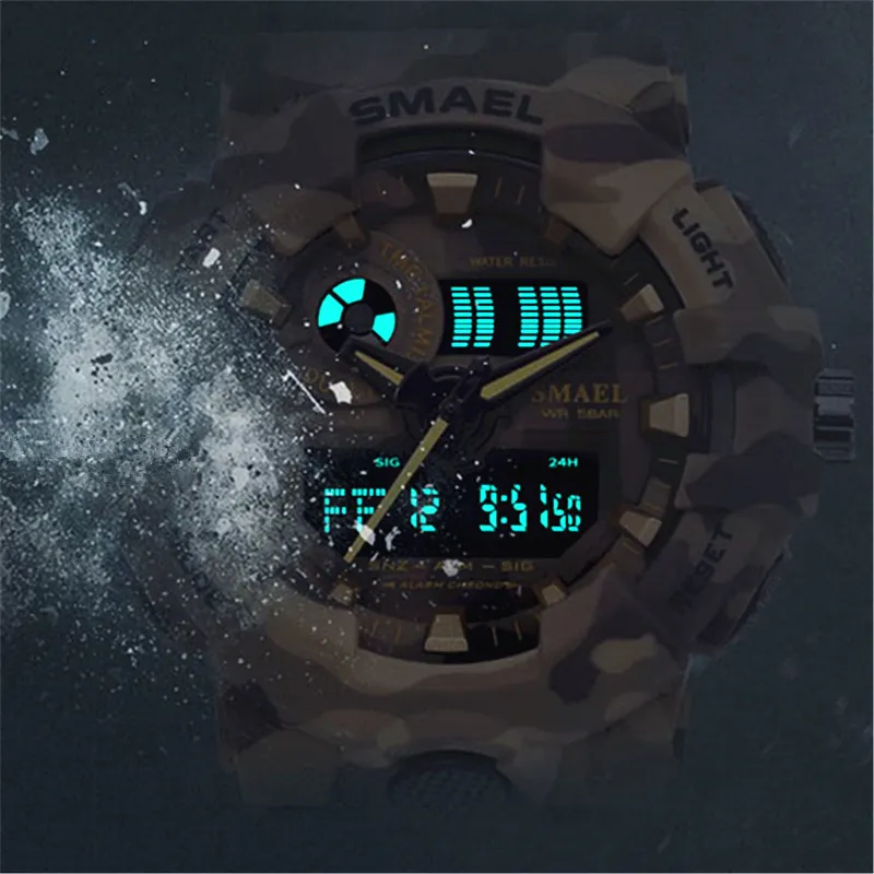 Smael Brand Fashion Camouflage Military Digital Quartz Watch Men Men imperméable THOCK SPORTS OUTDOOR Montres pour hommes Relogo Masculino Y1304B