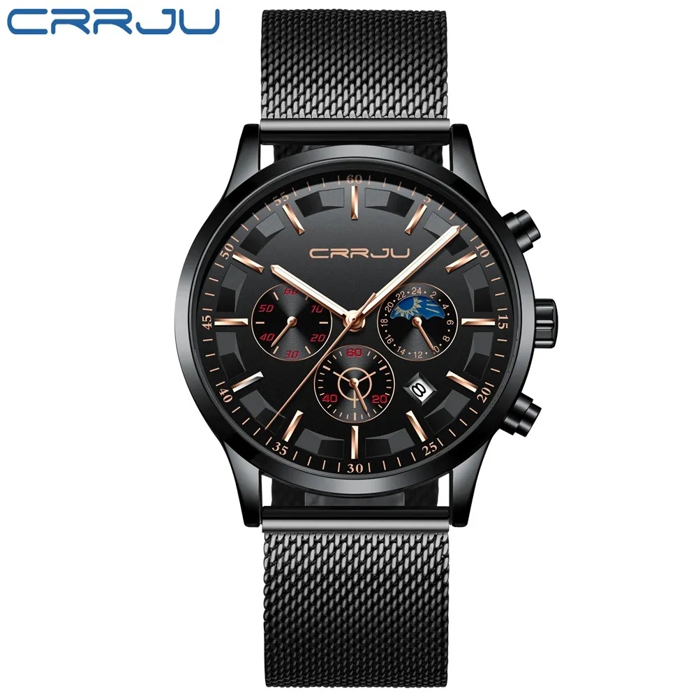 CRRJU montres pour hommes Top marque de luxe Sport Quartz tout acier mâle horloge militaire Camping étanche chronographe Relogio Masculino275c