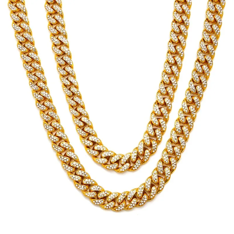 Hip Hop Bling łańcuchy męskie złoto złoto srebrne miami kubańskie łańcuch łańcucha do męskiego hiphopa diament mrożony na papierze 2258