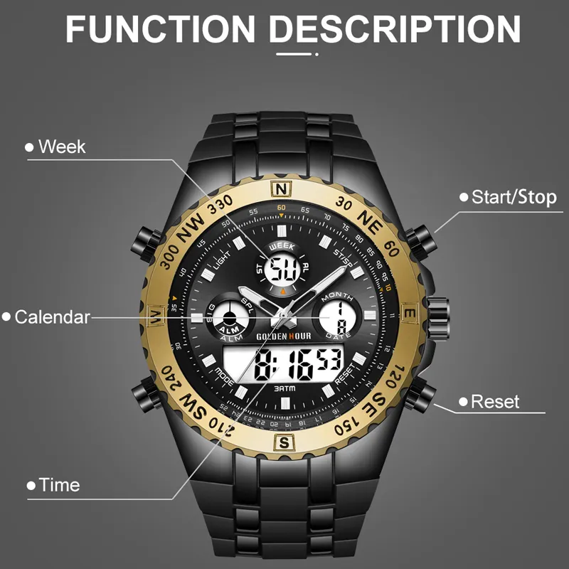 Reloj Hombre GOLDENHOUR Orologio da uomo Orologio sportivo da uomo erkek kol saati Orologio al quarzo in silicone militare militare digitale Relogio Masculino273L