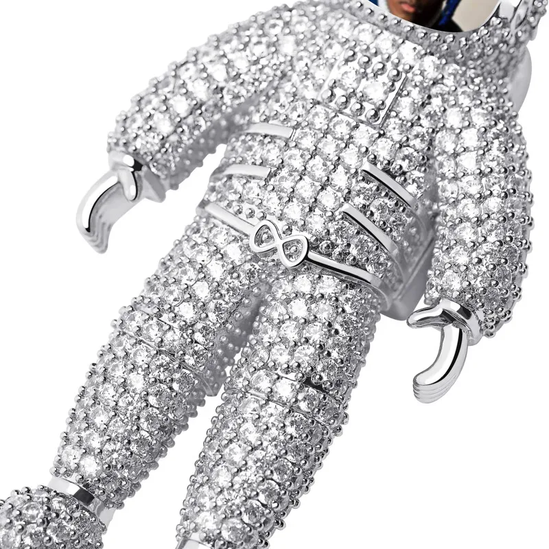 Collier avec pendentifs d'astronaute pour hommes, cadre Po personnalisé, pierre CZ pavée scintillante, bijoux de rappeur Hip Hop glacé, 1304v