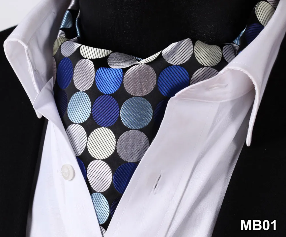 Gravatas de bolinhas xadrez 100% seda ascot cravat casual lenços jacquard tecido festa ascot12687