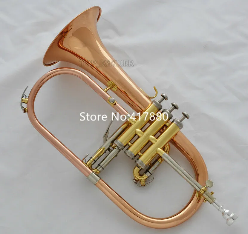 Hot Selling Bb Bugel Rose Messing Lak metaal muziekinstrument Professioneel met Mondstuk Case Gratis Verzending