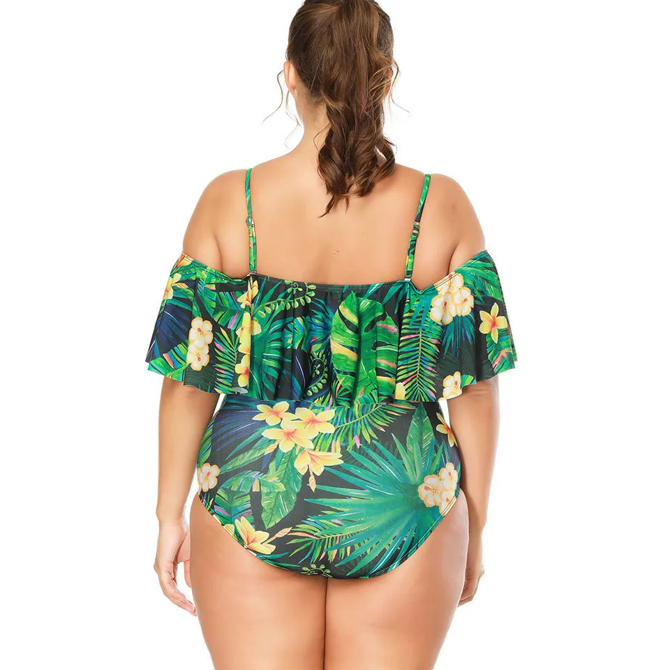 Plus size maiô 2019 uma peça floral maiô para mulheres grande folha praia natação vintage banhista feminino swimwear31985076981352
