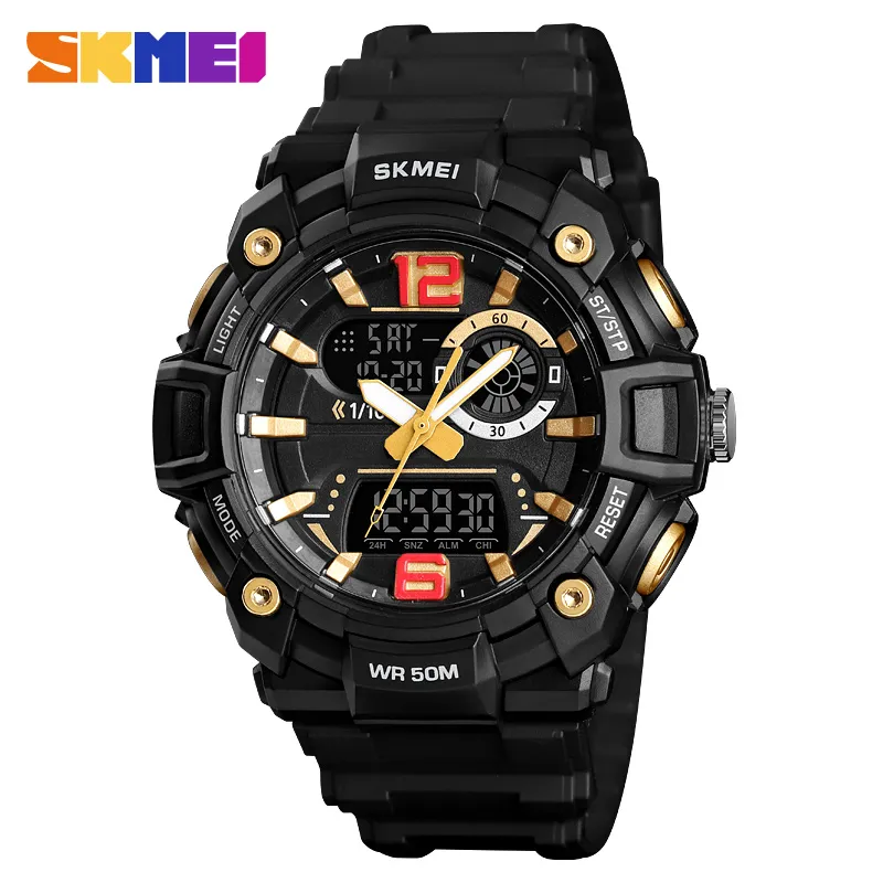 Skmei Sport Men Watch Digital Watch Fashion Display 5BAR مقاوم للماء Luminous 3 Time Multi-Function Watch Montre Homme 1529262J