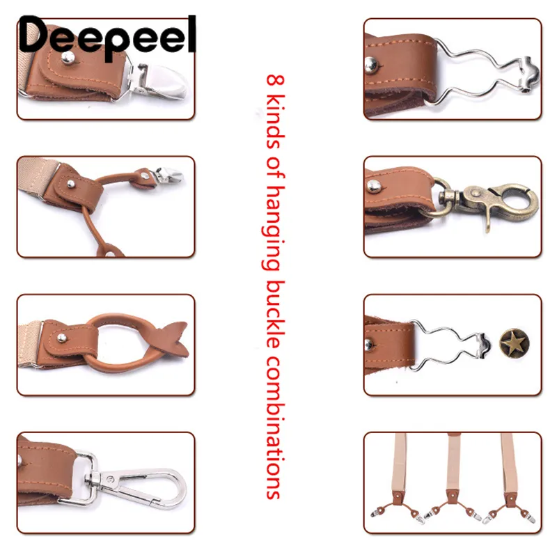 Deepeel 1 ensemble 3 5X125cm hommes d'affaires bretelles multi-ensemble costume 3 6 Clips bricolage bracelet en cuir véritable pour Gift317i